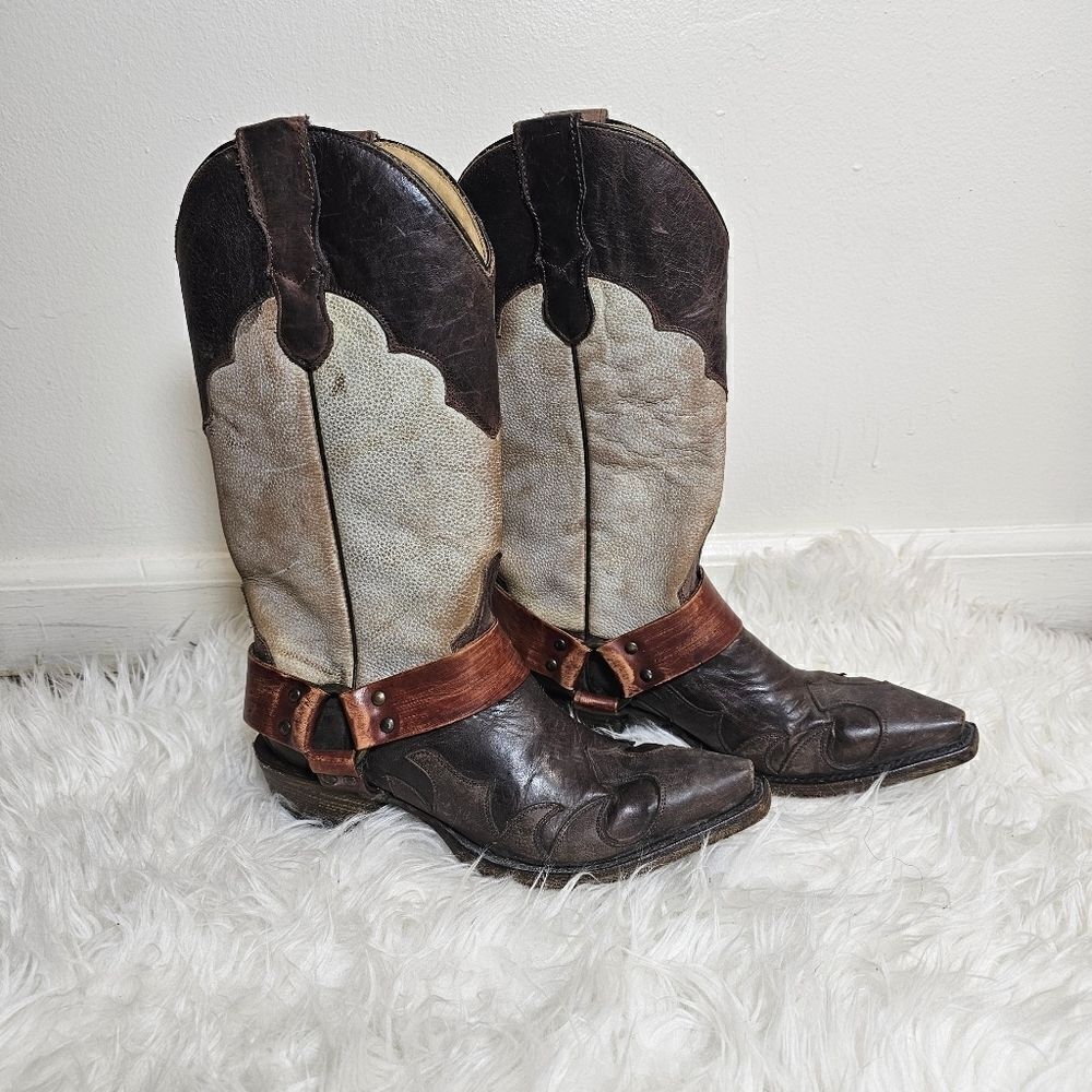 Stetson Ladies Jade Washed Wing Brown and Gray Boots Size 6.5 Chunky